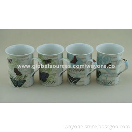 New Bone China Footed Mugs with Floral Design, Royal Shape, Ideal as Present, Food-safe, Butterfly